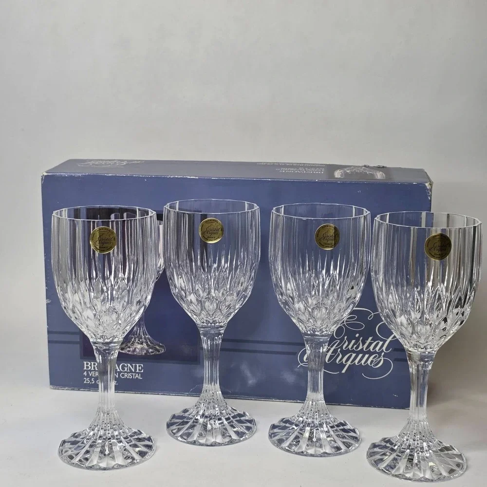 Cristal d'Arques Bretagne Durand Wine Glasses Clear Cut Crystal Elegant Vintage